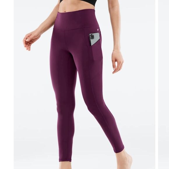 Fabletics Pants - FABLETICS Burgundy Oasis PureLuxe High Waist Pocket Workout Gym‎ Yoga Leggings S